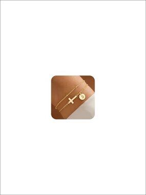 14K Gold Plated Initial Cross Bracelet Adjustable Chain Christian Gift